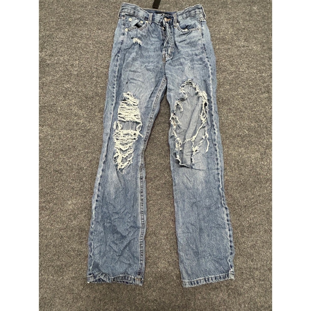 Aeropostale Jeans Womens Size 2 Blue 90s Baggy Distressed High Waisted Denim